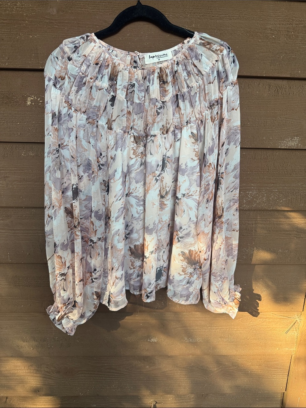Impressions Floral Pleated Chemise in Blush and Taupe size Medium